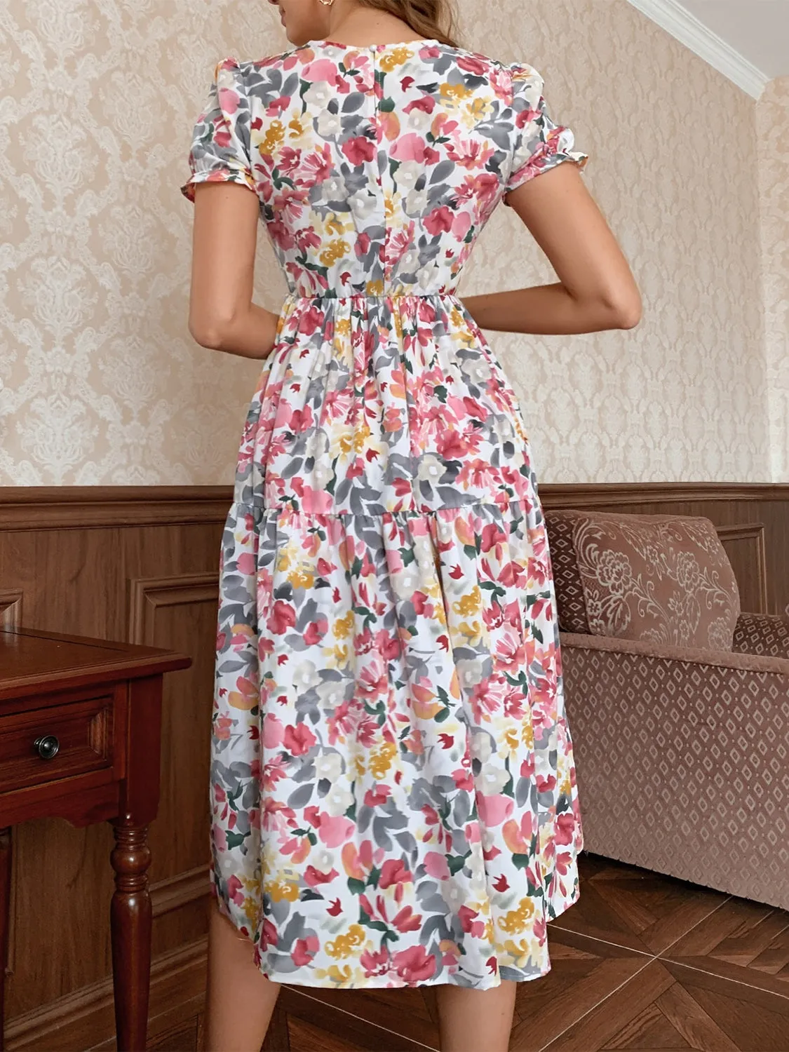 Floral Round Neck Short Sleeve Midi Dress sold by Charming Charlie product image thumbnail 3