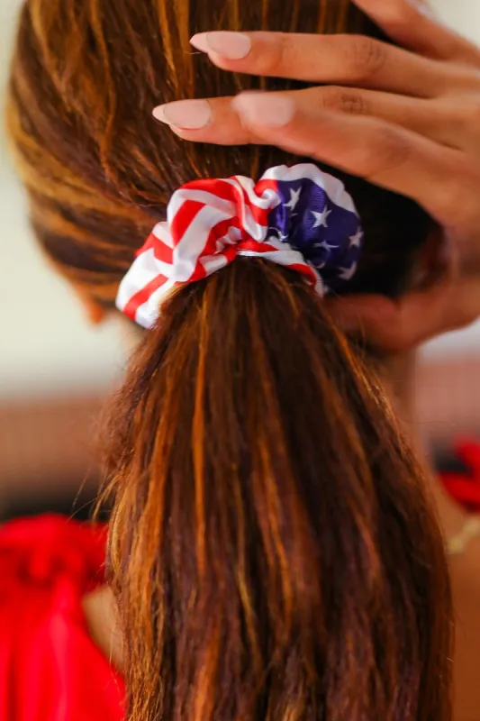 American Flag Satin Scrunchie sold by Charming Charlie