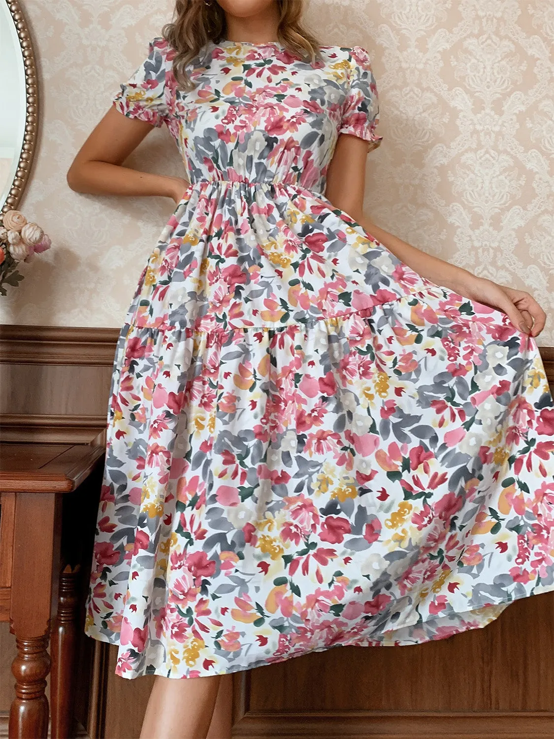Floral Round Neck Short Sleeve Midi Dress sold by Charming Charlie