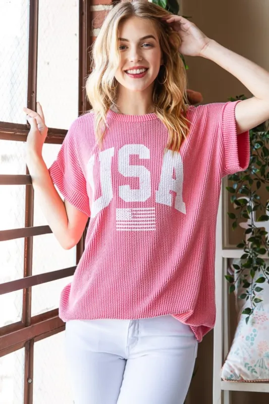 Heimish Full Size USA Graphic Short Sleeve Ribbed Top sold by Charming Charlie