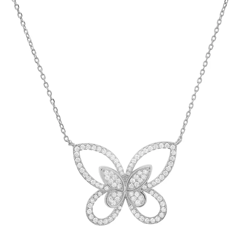 Sterling Silver Curved CZ Butterfly Necklace sold by Charming Charlie
