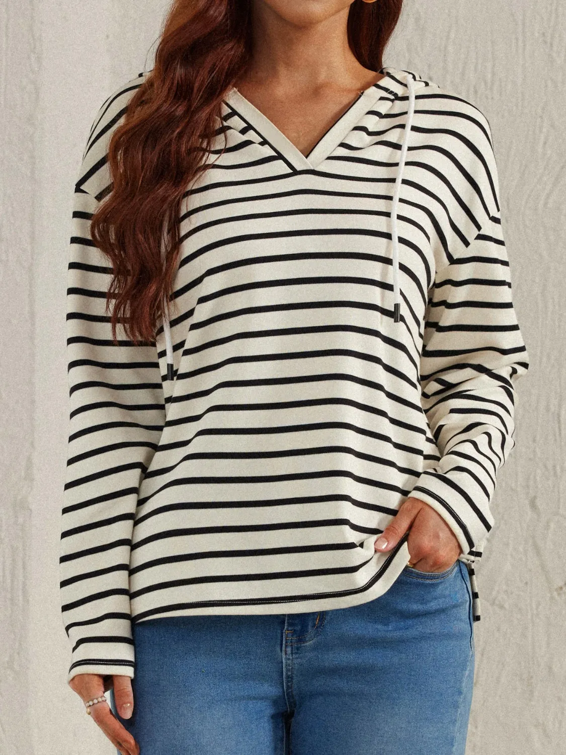 Drawstring Striped Long Sleeve Hoodie sold by Charming Charlie