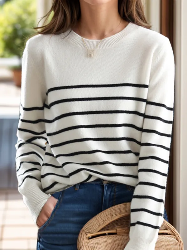 Striped Round Neck Long Sleeve Sweater sold by Charming Charlie
