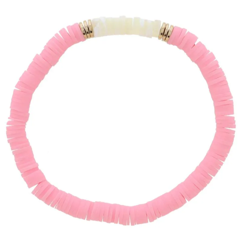 Pink Rubber Sequin Beaded with Cylinder Shell Beads and Gold Sequin Portion Bracelet, 7.5" Around sold by Charming Charlie