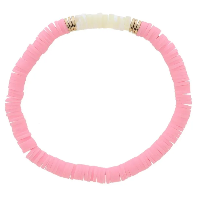 Pink Rubber Sequin Beaded with Cylinder Shell Beads and Gold Sequin Portion Bracelet, 7.5" Around sold by Charming Charlie