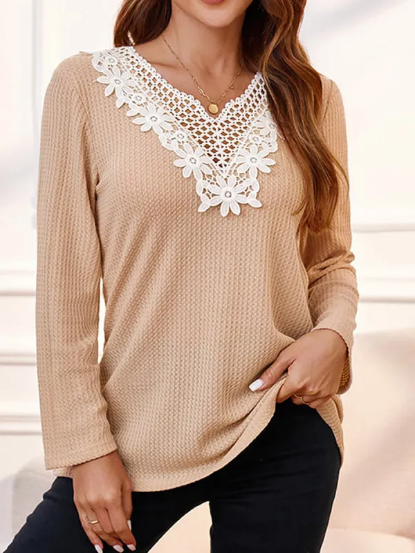 Waffle-Knit V-Neck Long Sleeve T-Shirt sold by Charming Charlie