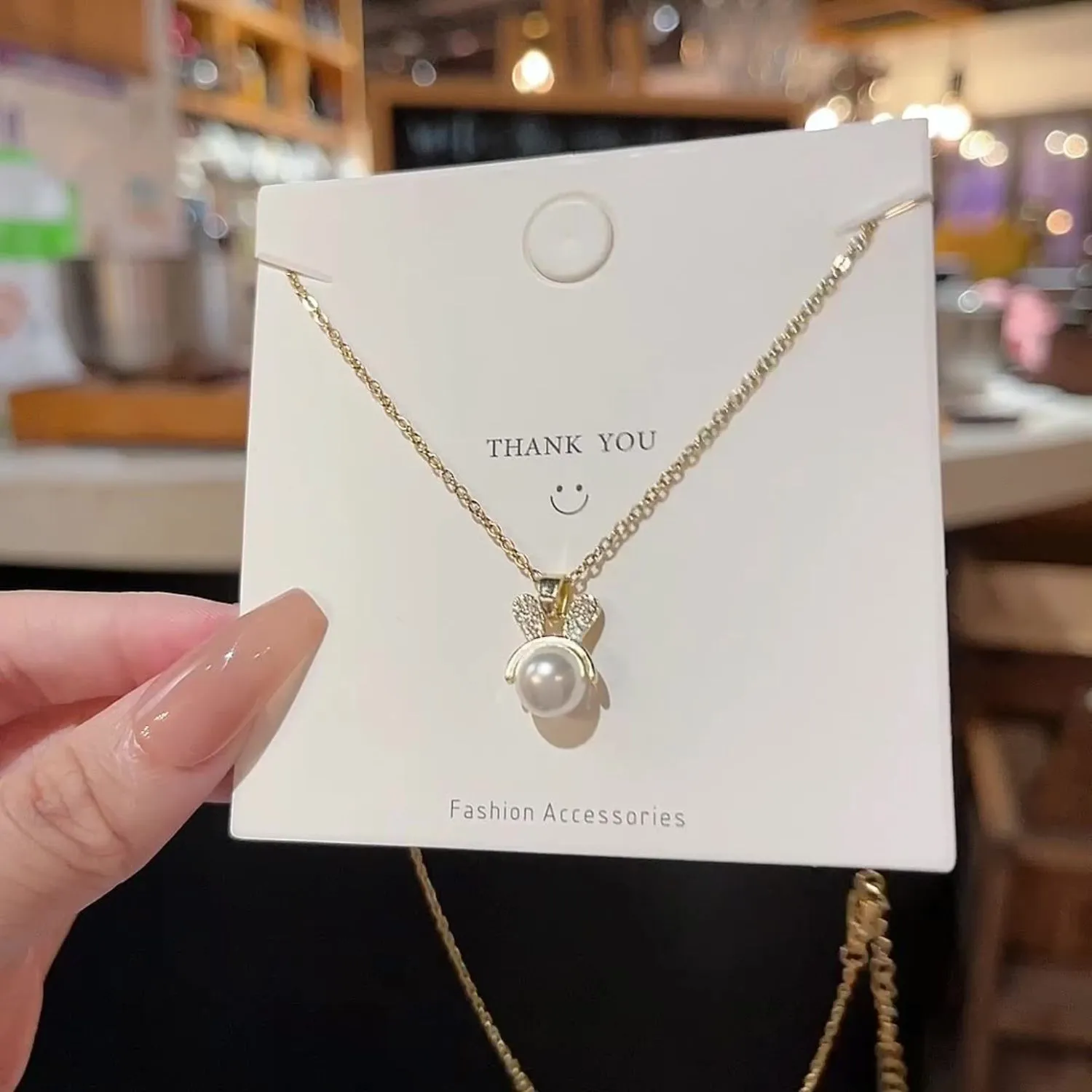 Titanium Steel Inlaid Zircon Pearl Pendant Necklace sold by Charming Charlie product image thumbnail 2