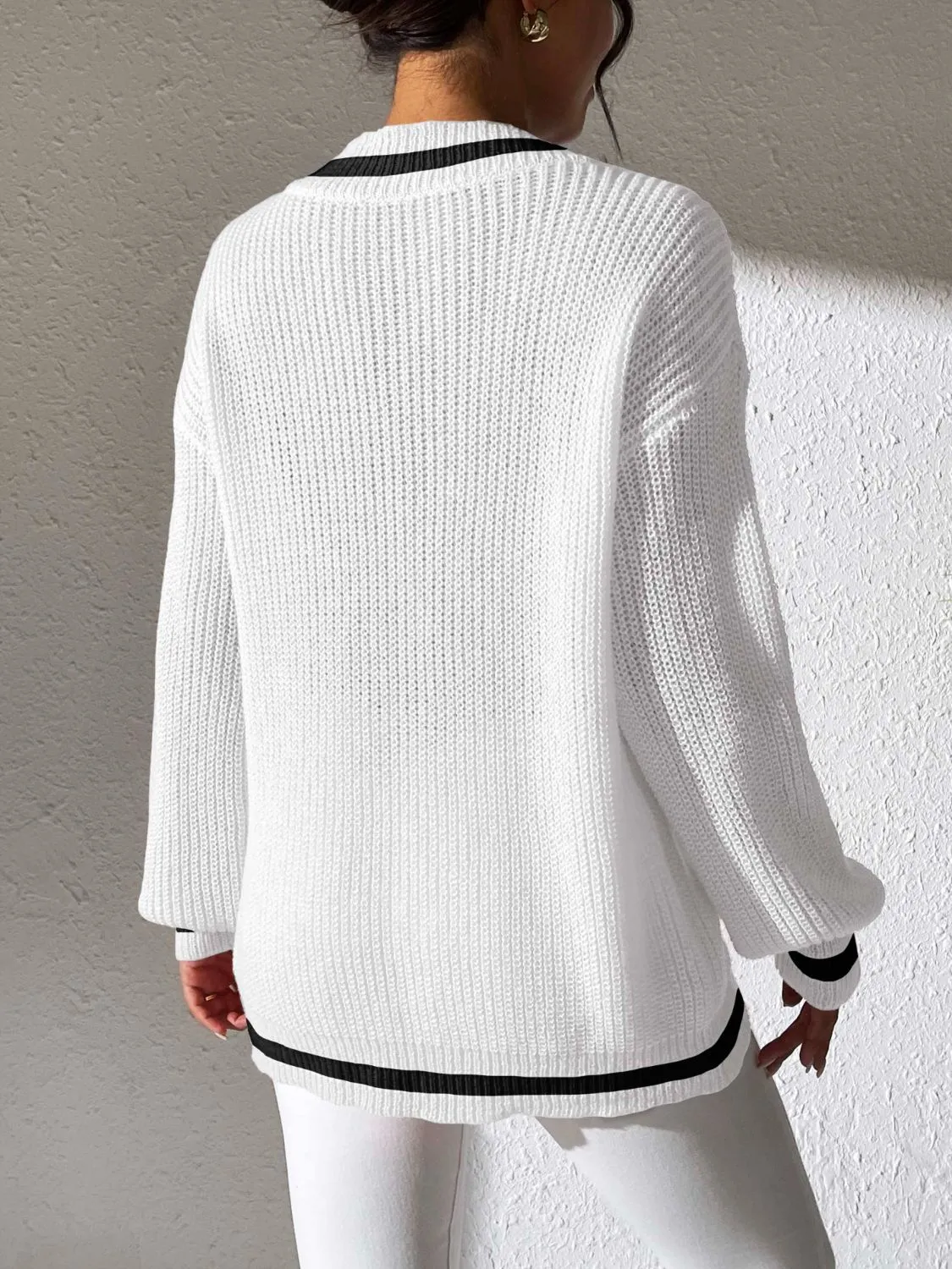 Contrast Trim V-Neck Long Sleeve Sweater sold by Charming Charlie product image thumbnail 5
