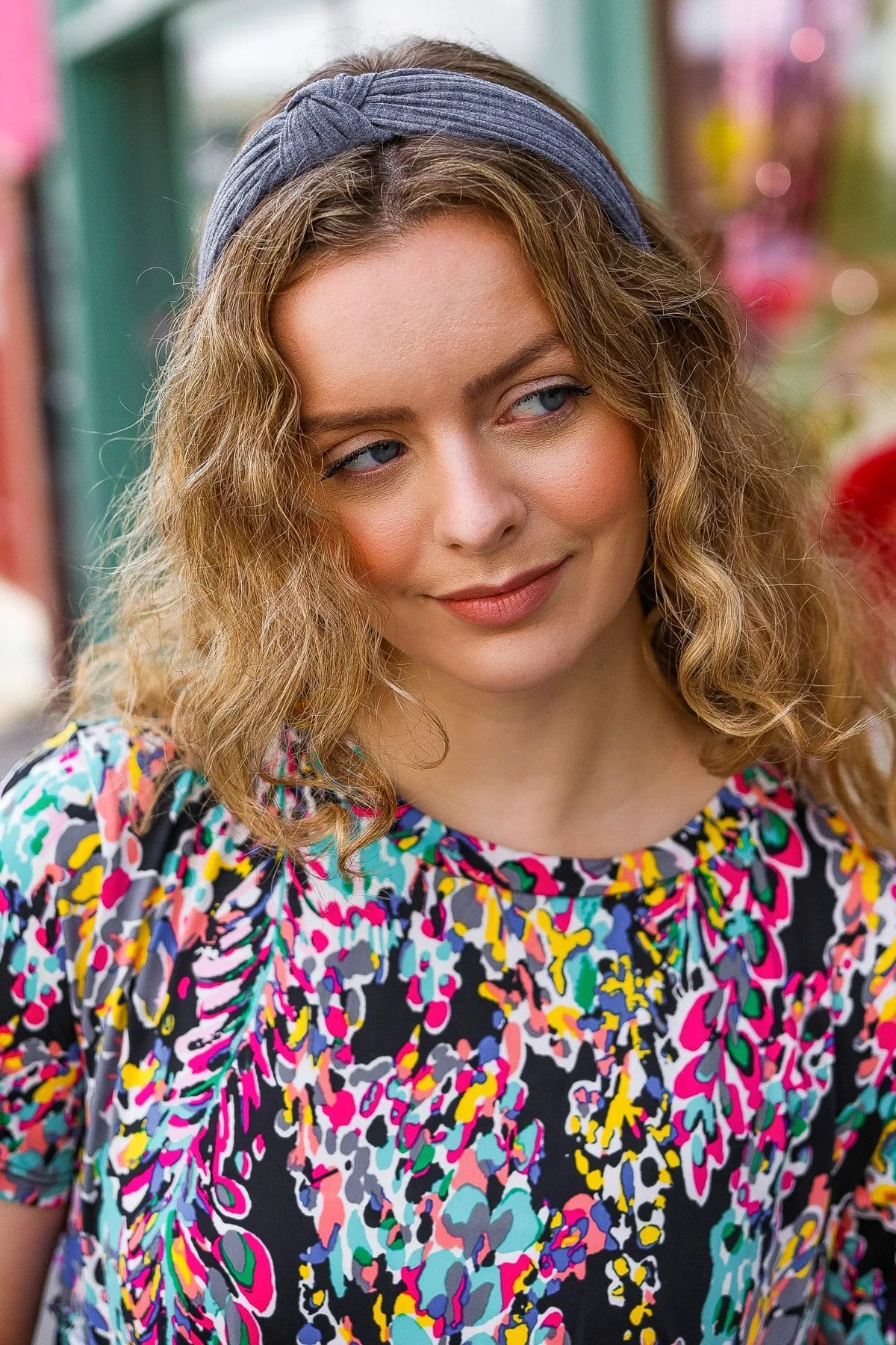 Smoke Gray Ribbed Knit Top Knot Headband sold by Charming Charlie product image thumbnail 4