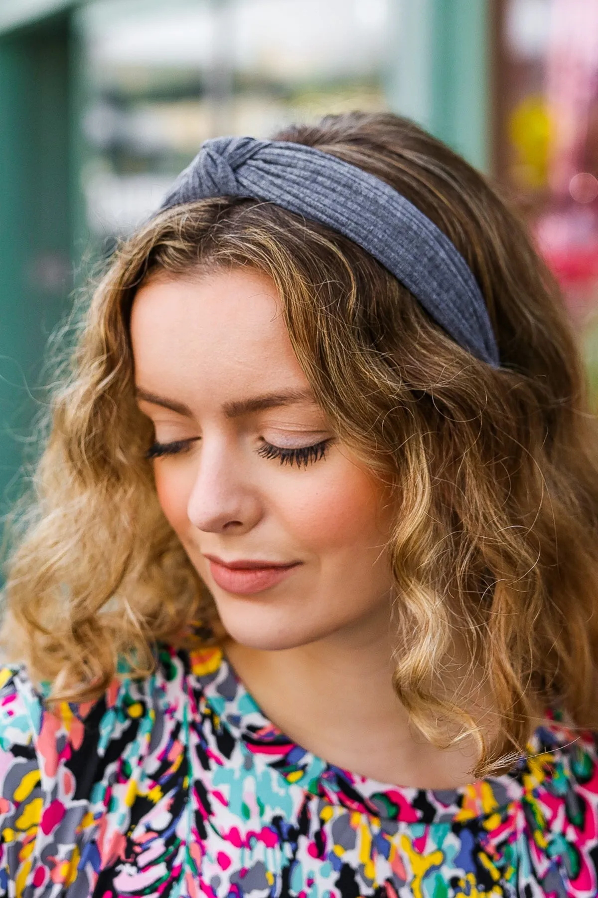 Smoke Gray Ribbed Knit Top Knot Headband sold by Charming Charlie product image thumbnail 2