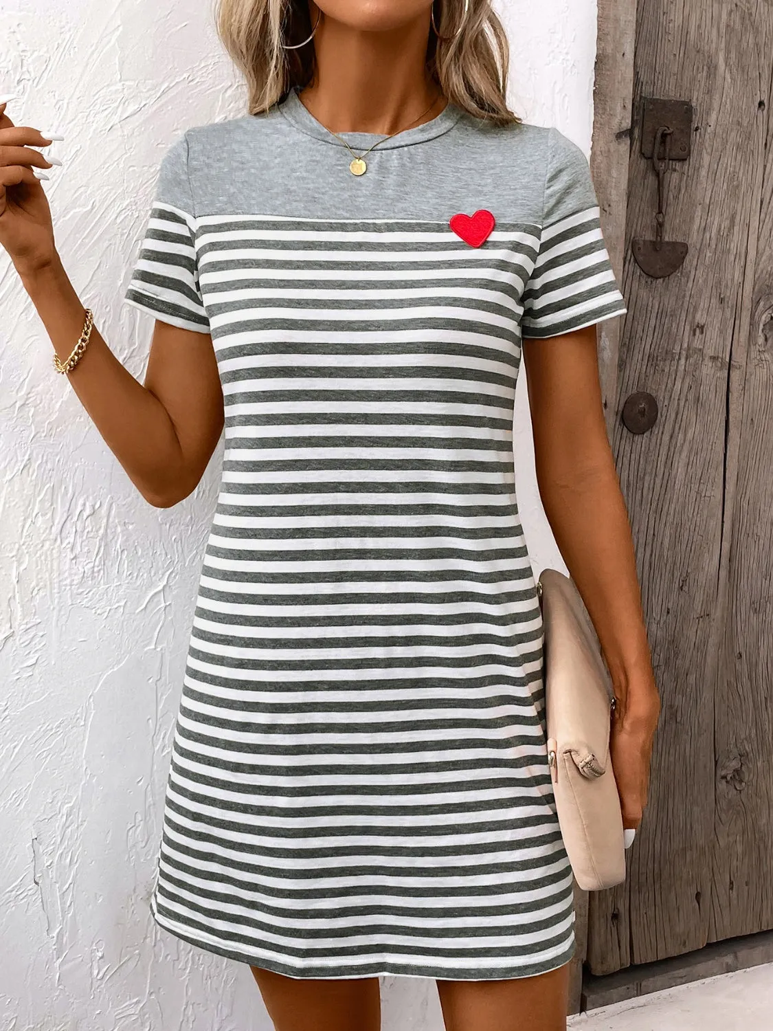 Striped Round Neck Short Sleeve Mini Dress sold by Charming Charlie