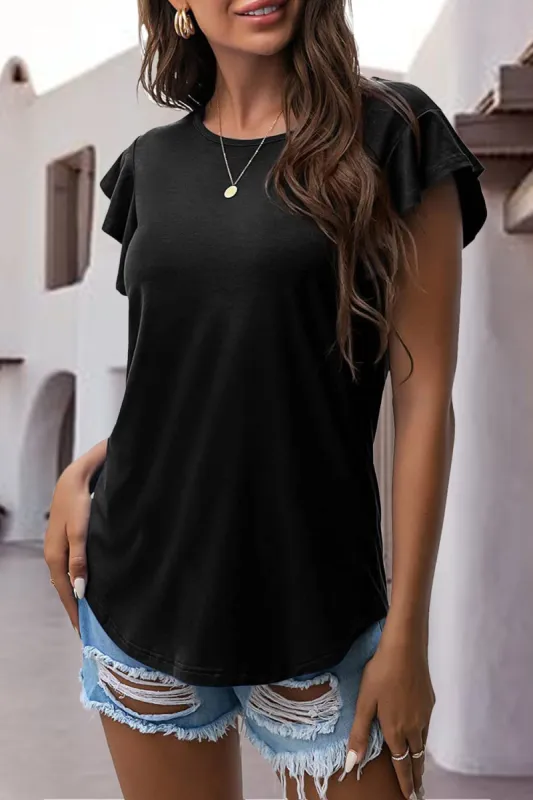 Ruffled Round Neck Cap Sleeve Blouse sold by Charming Charlie