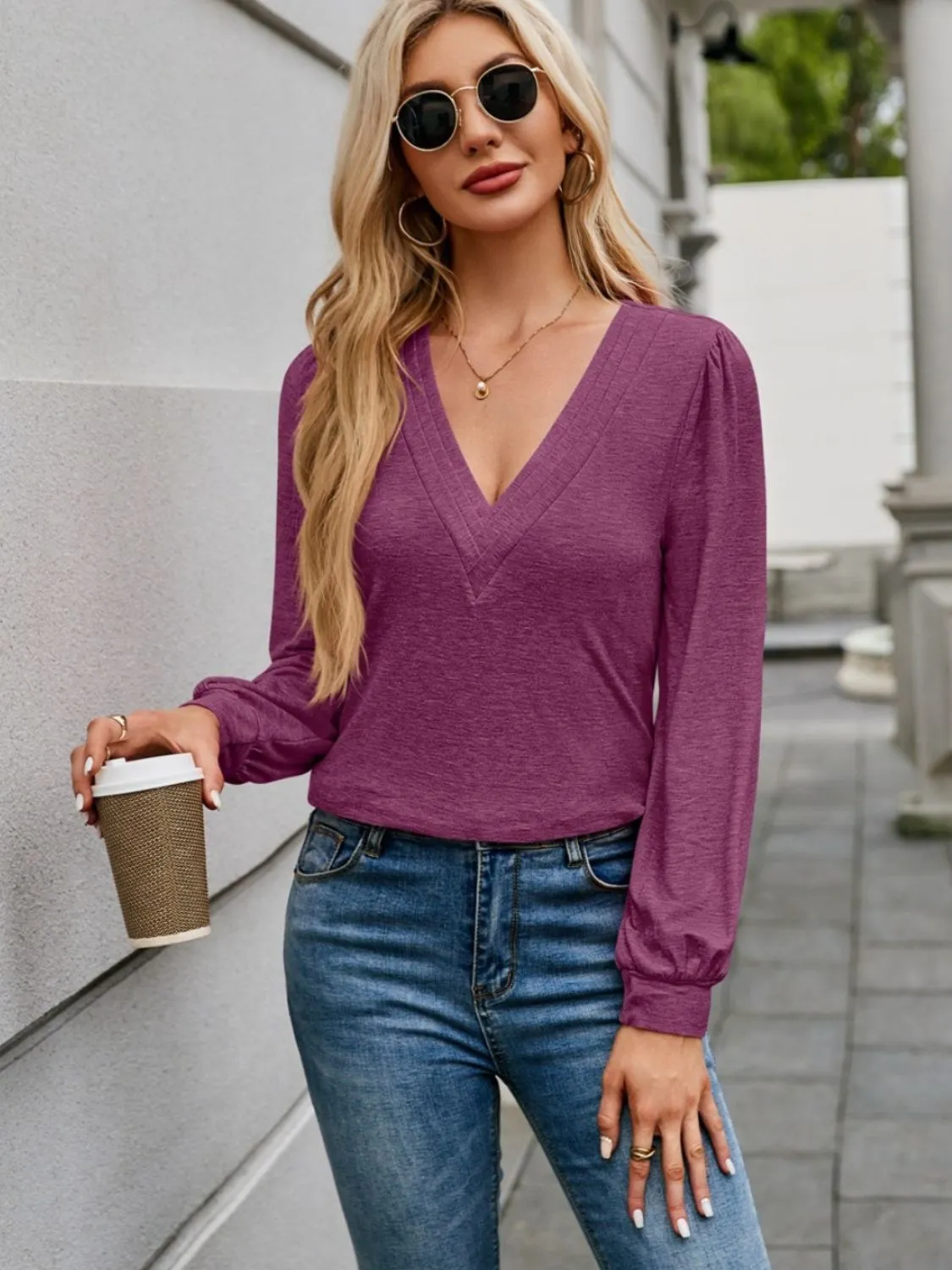 V-Neck Long Sleeve T-Shirt sold by Charming Charlie product image thumbnail 5