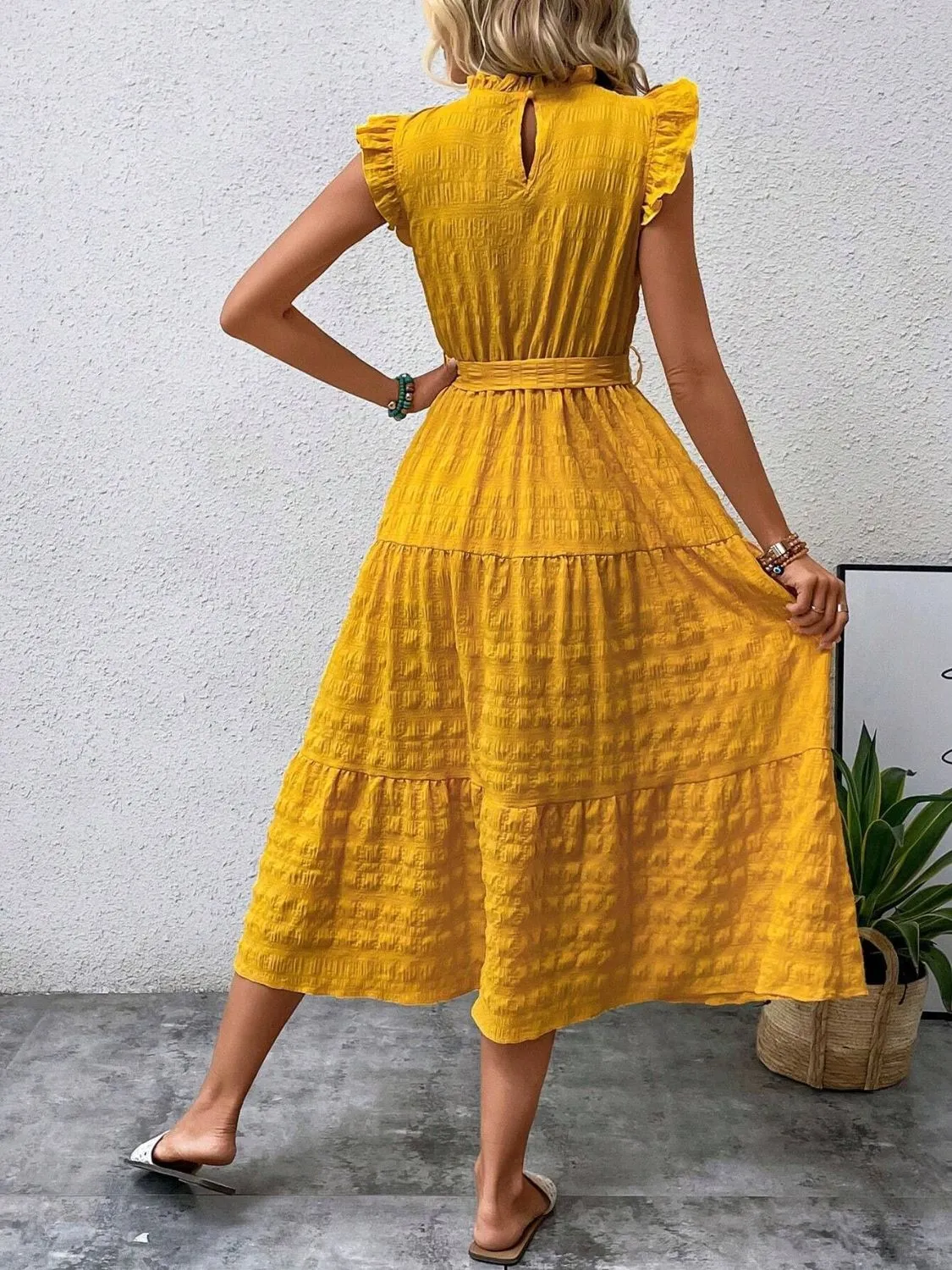 Tied Ruffled Cap Sleeve Midi Dress sold by Charming Charlie product image thumbnail 2