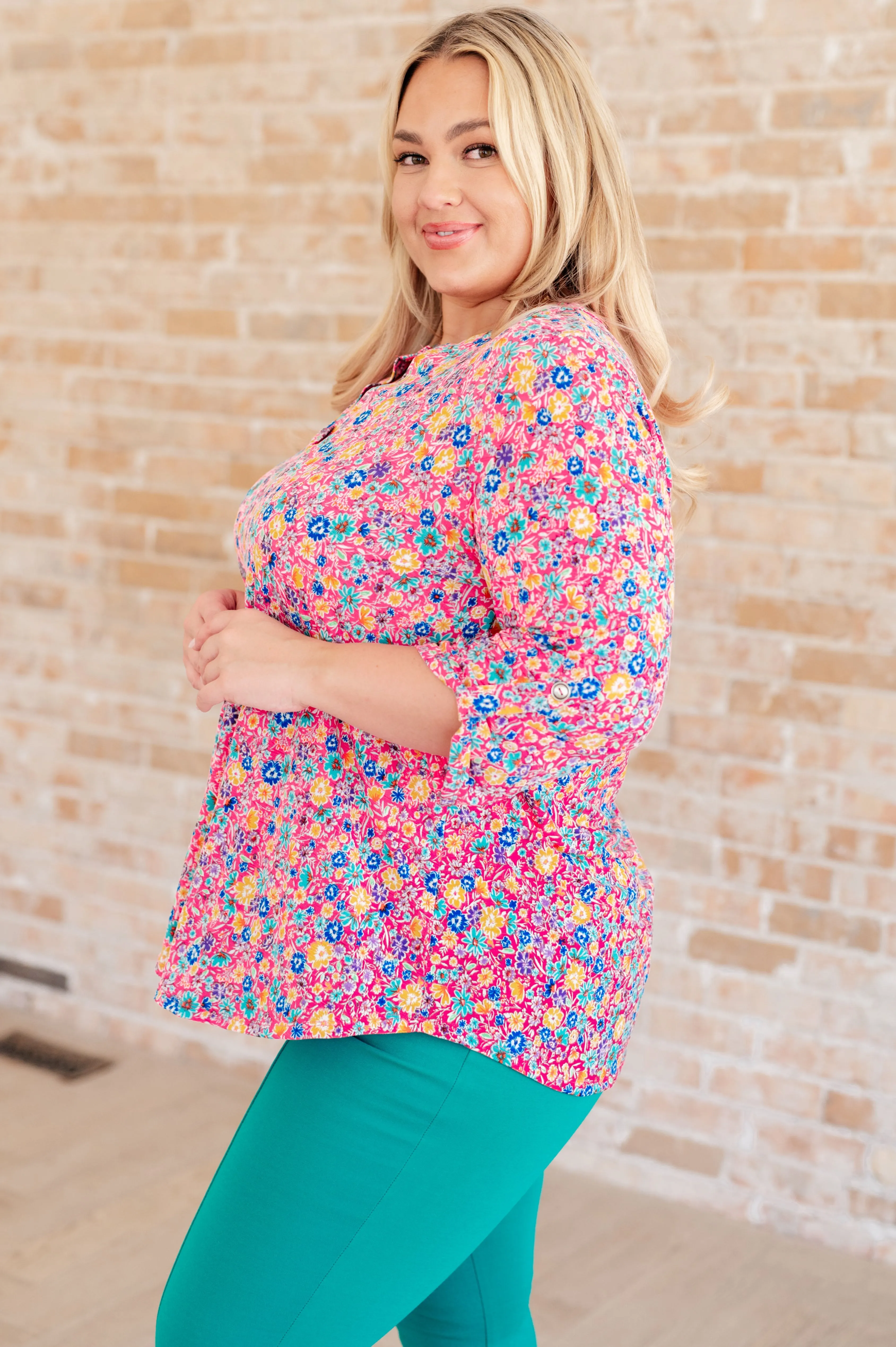 Lizzy Top in Hot Pink and Turquoise Ditsy Floral sold by Charming Charlie product image thumbnail 5