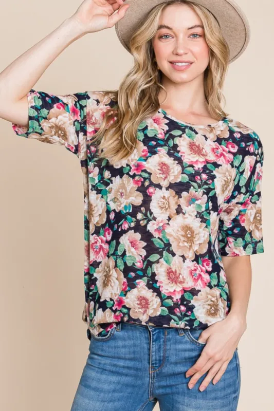 BOMBOM Floral Round Neck T-Shirt sold by Charming Charlie