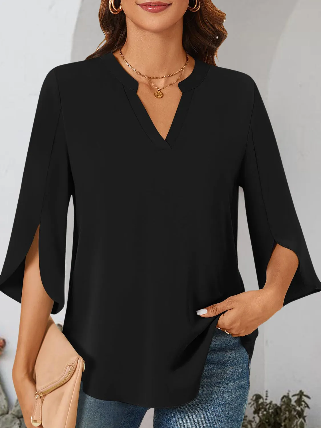 Notched Slit Half Sleeve Blouse sold by Charming Charlie product image thumbnail 5