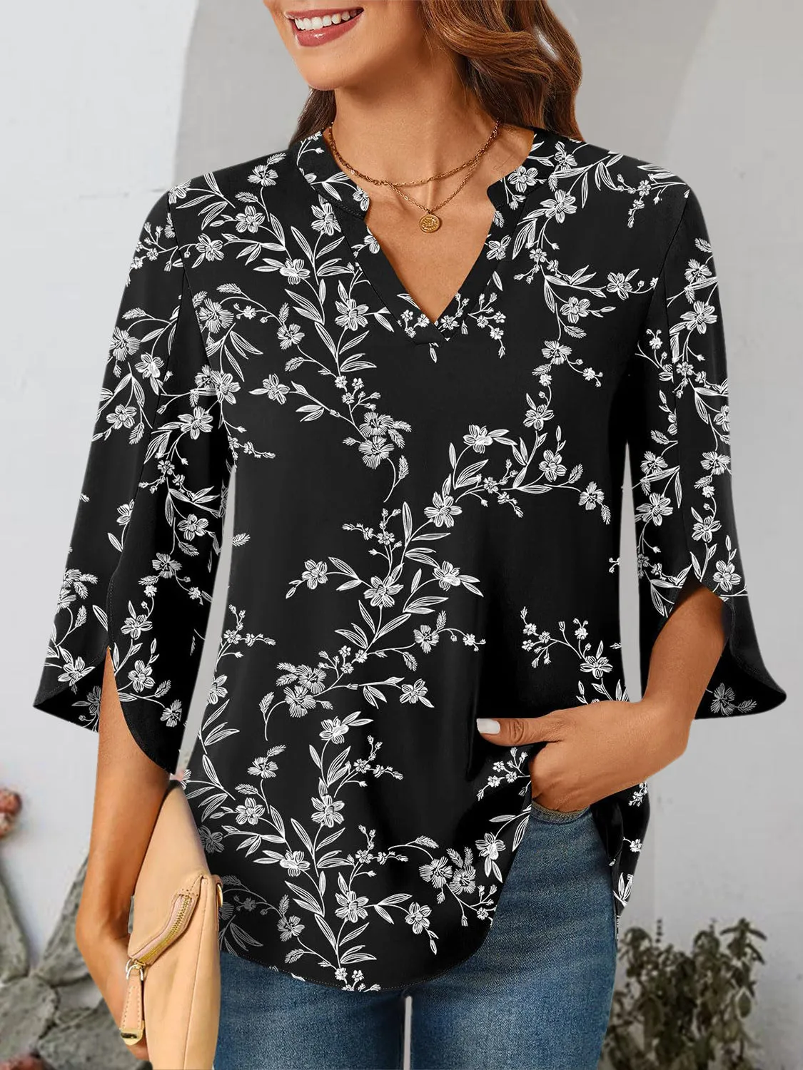 Notched Slit Half Sleeve Blouse sold by Charming Charlie product image thumbnail 4