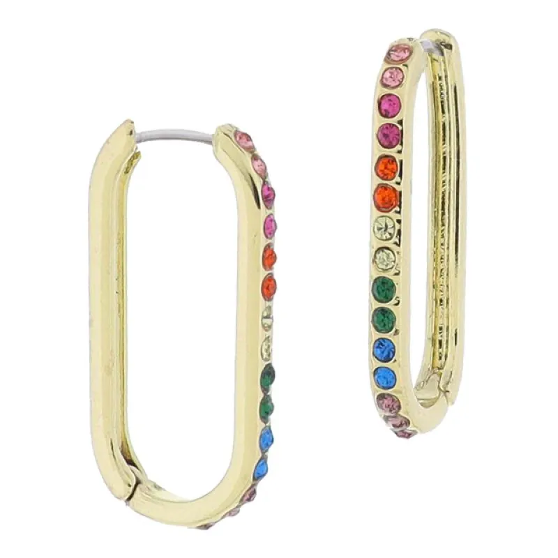 18K Gold Plated Multi Crystal Long Oval Huggie Earrings, 1.25" Top to Bottom sold by Charming Charlie