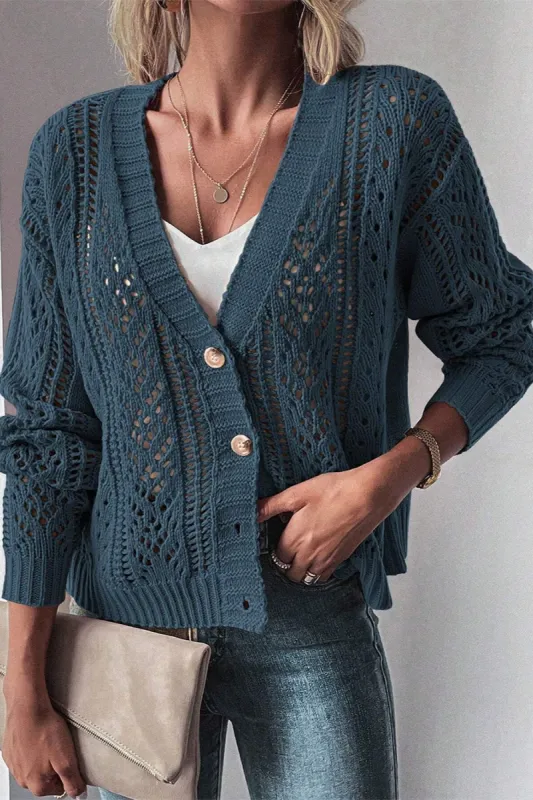 Openwork Button Up Long Sleeve Cardigan sold by Charming Charlie