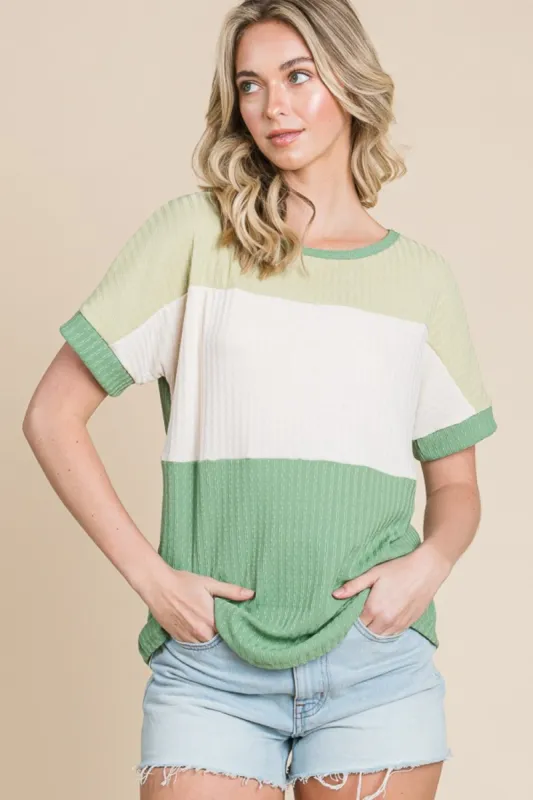 BOMBOM Color Block Short Sleeve T-Shirt sold by Charming Charlie