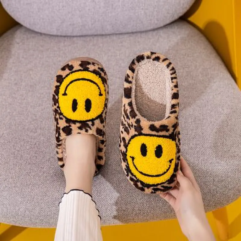 Melody Smiley Face Leopard Slippers made by Charming Charlie