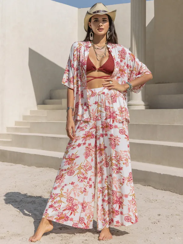 Printed Open Front Half Sleeve Top and Pants Set sold by Charming Charlie
