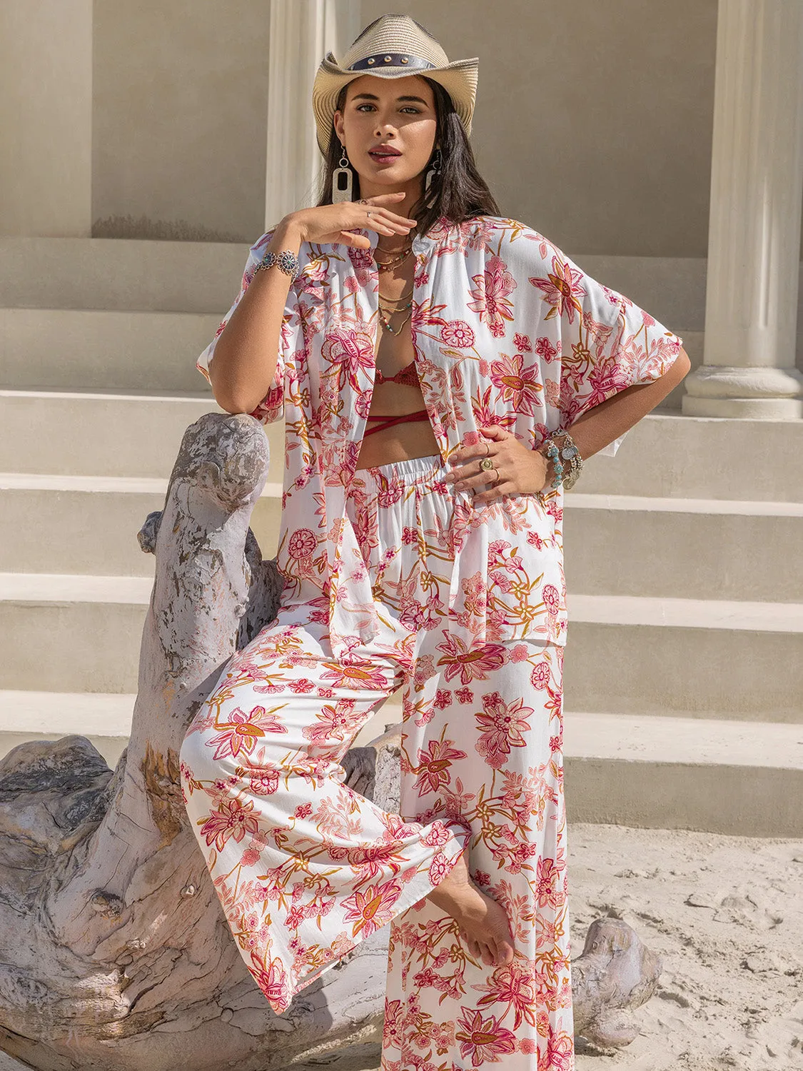 Printed Open Front Half Sleeve Top and Pants Set sold by Charming Charlie product image thumbnail 5