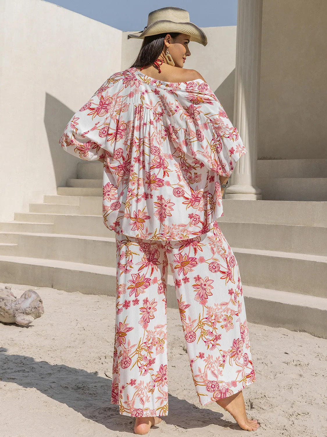 Printed Open Front Half Sleeve Top and Pants Set sold by Charming Charlie product image thumbnail 2