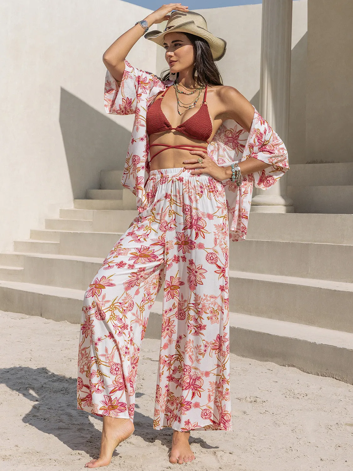 Printed Open Front Half Sleeve Top and Pants Set sold by Charming Charlie product image thumbnail 3