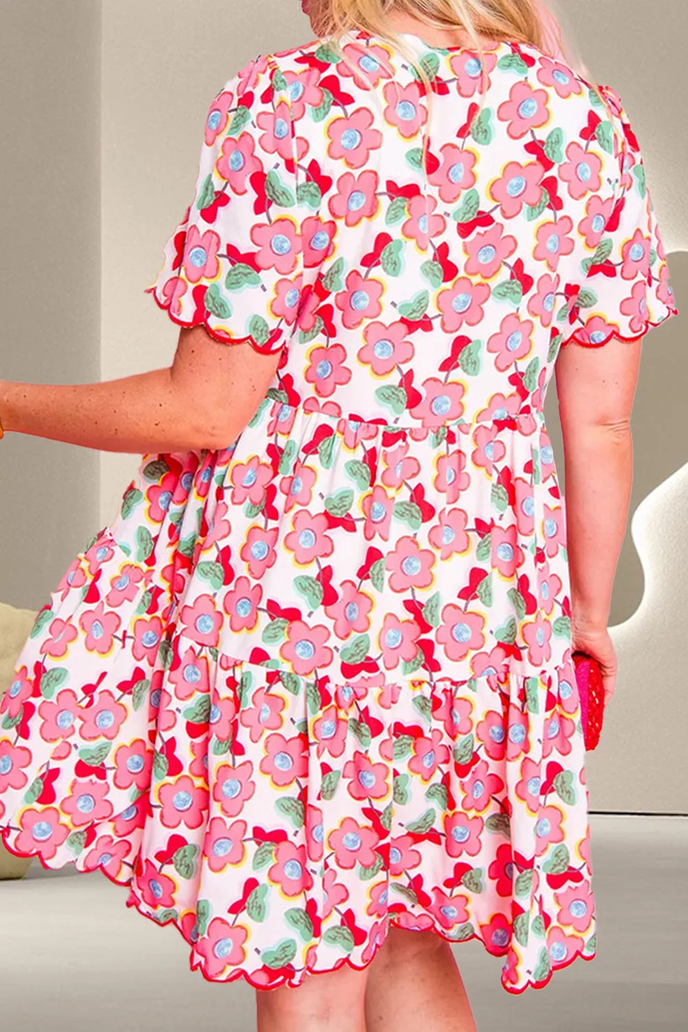 Scalloped Hem Flower Printed Short Sleeve Dress sold by Charming Charlie product image thumbnail 3