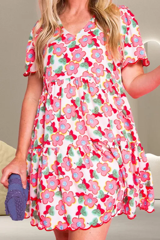 Scalloped Hem Flower Printed Short Sleeve Dress sold by Charming Charlie
