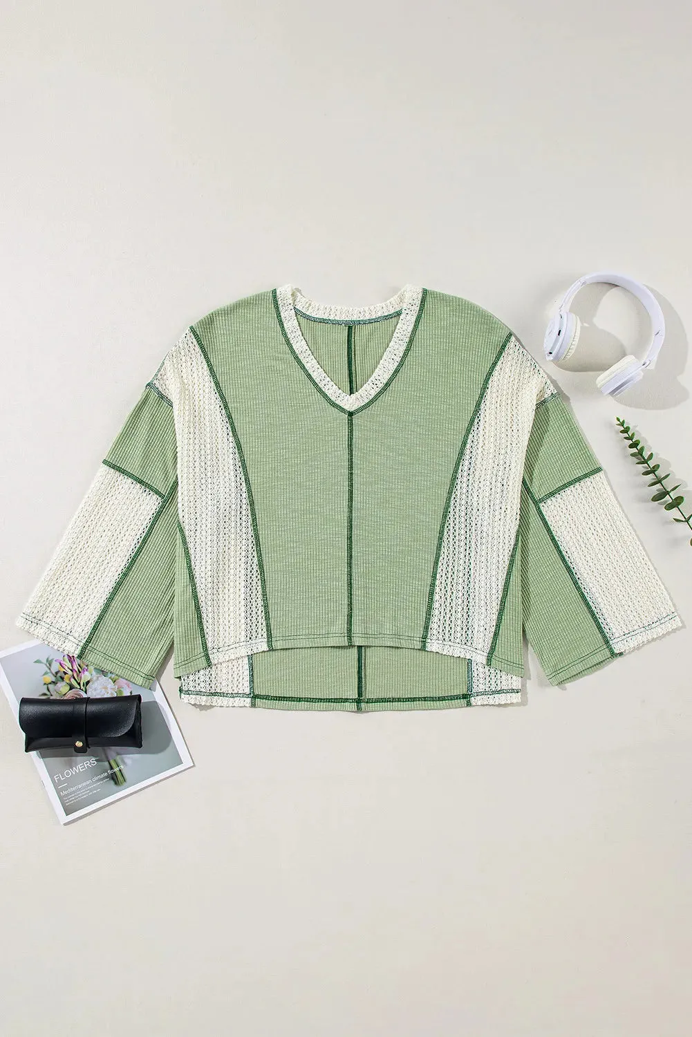 Lace Detail Contrast V-Neck Long Sleeve Blouse sold by Charming Charlie product image thumbnail 3