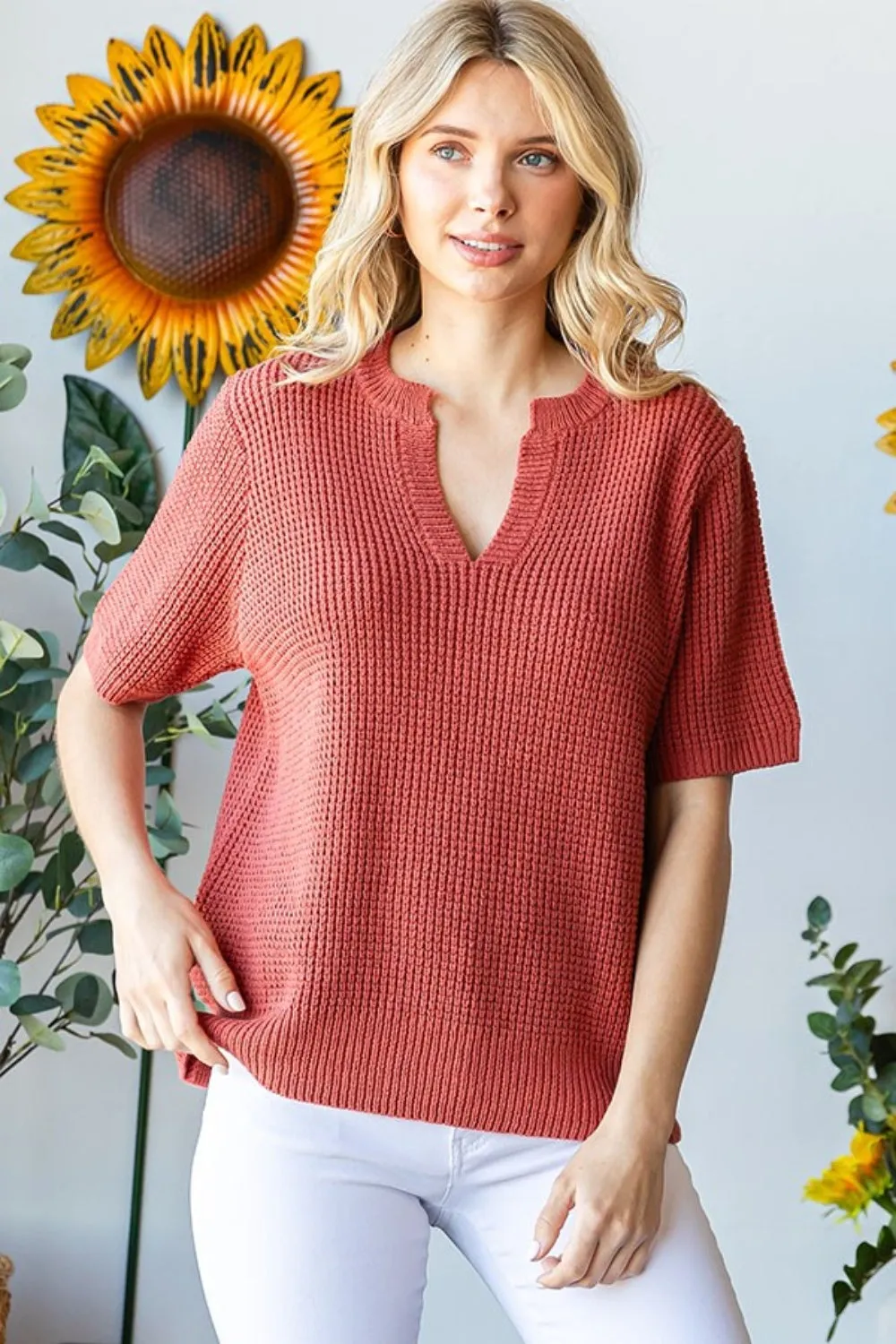 First Love Notched Short Sleeve Knit Top sold by Charming Charlie product image thumbnail 3