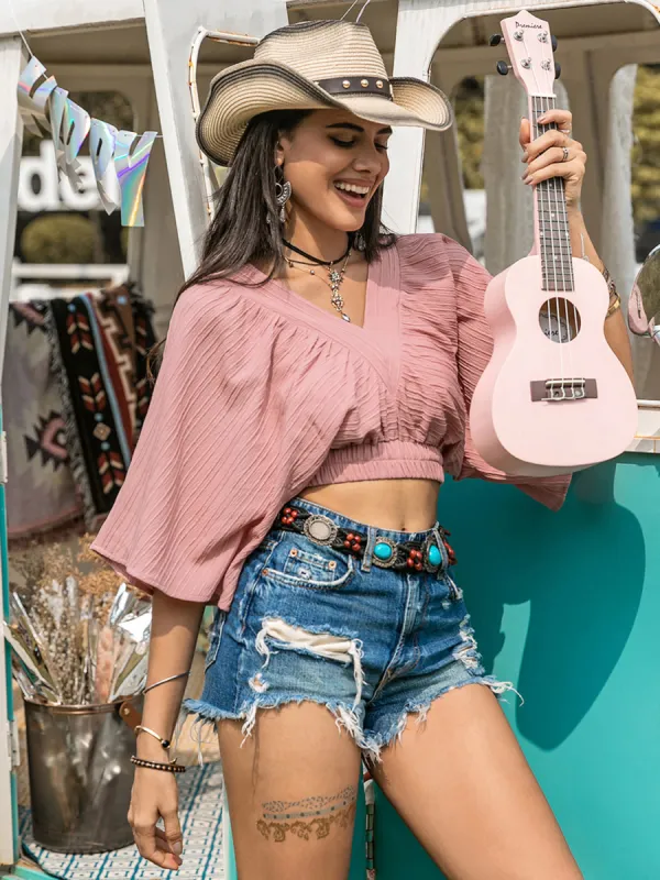 Textured V-Neck Crop Top sold by Charming Charlie