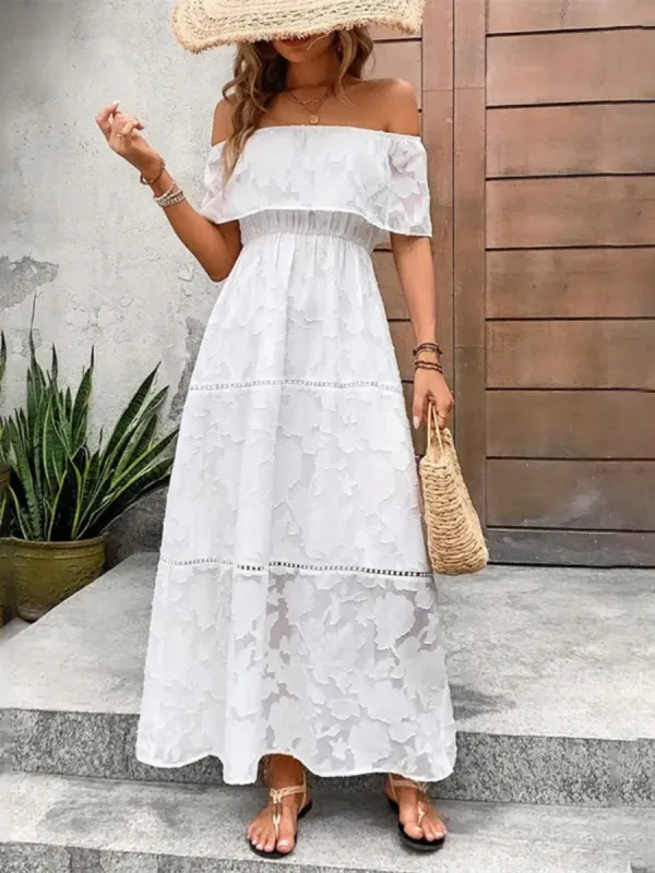 Off-Shoulder Short Sleeve Maxi Dress sold by Charming Charlie
