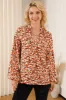 Printed Notched Balloon Sleeve Blouse sold by Charming Charlie