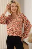 Printed Notched Balloon Sleeve Blouse sold by Charming Charlie