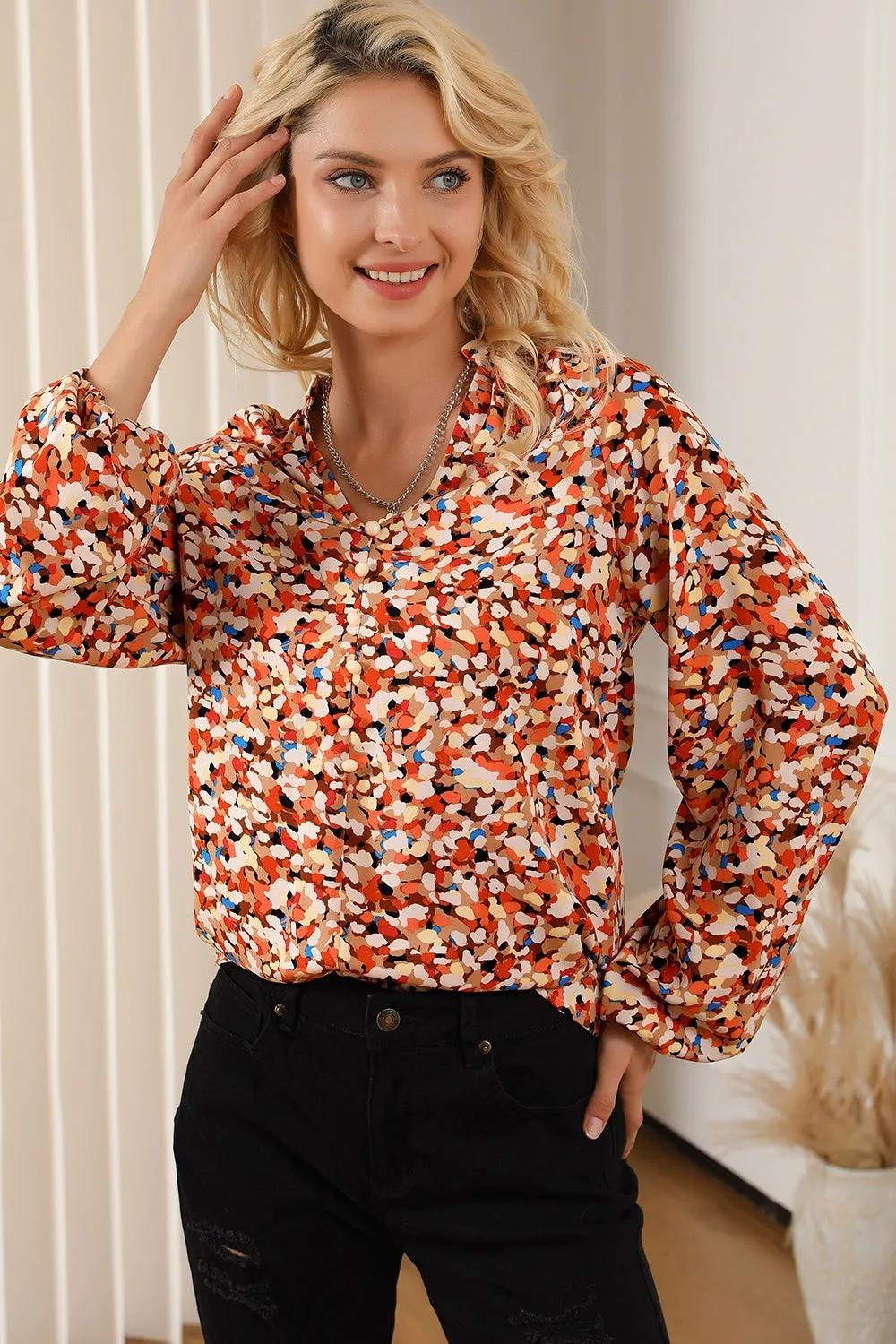 Printed Notched Balloon Sleeve Blouse sold by Charming Charlie product image thumbnail 5
