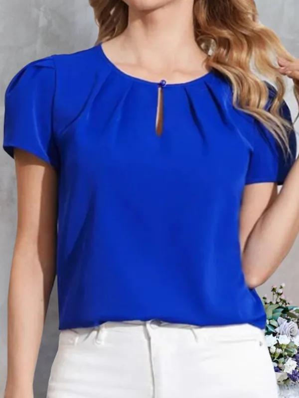 Ruched Round Neck Short Sleeve Blouse sold by Charming Charlie