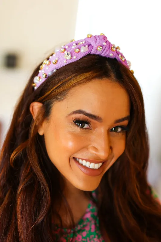 Purple Heart Pearl & Jewel Knot Knit Headband sold by Charming Charlie