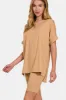 Zenana V-Neck Short Sleeve T-Shirt and Biker Shorts Set sold by Charming Charlie