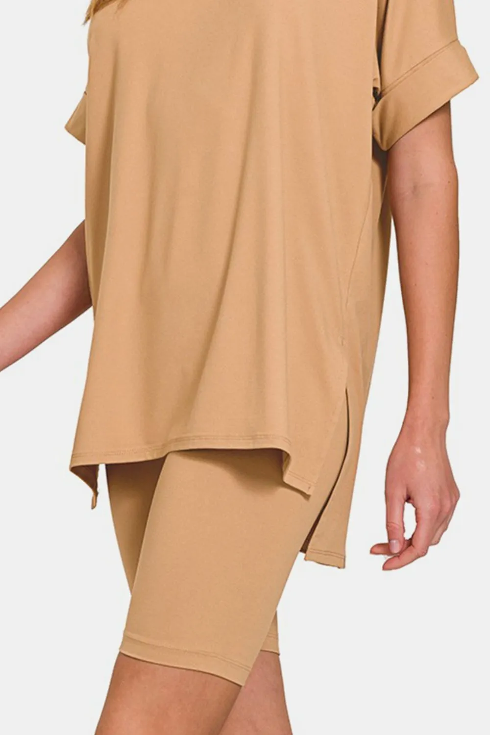 Zenana V-Neck Short Sleeve T-Shirt and Biker Shorts Set sold by Charming Charlie product image thumbnail 3