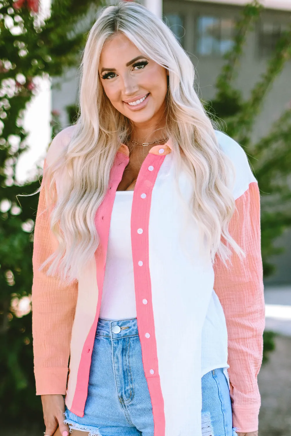 Contrast Button Up Dropped Shoulder Shirt sold by Charming Charlie product image thumbnail 3