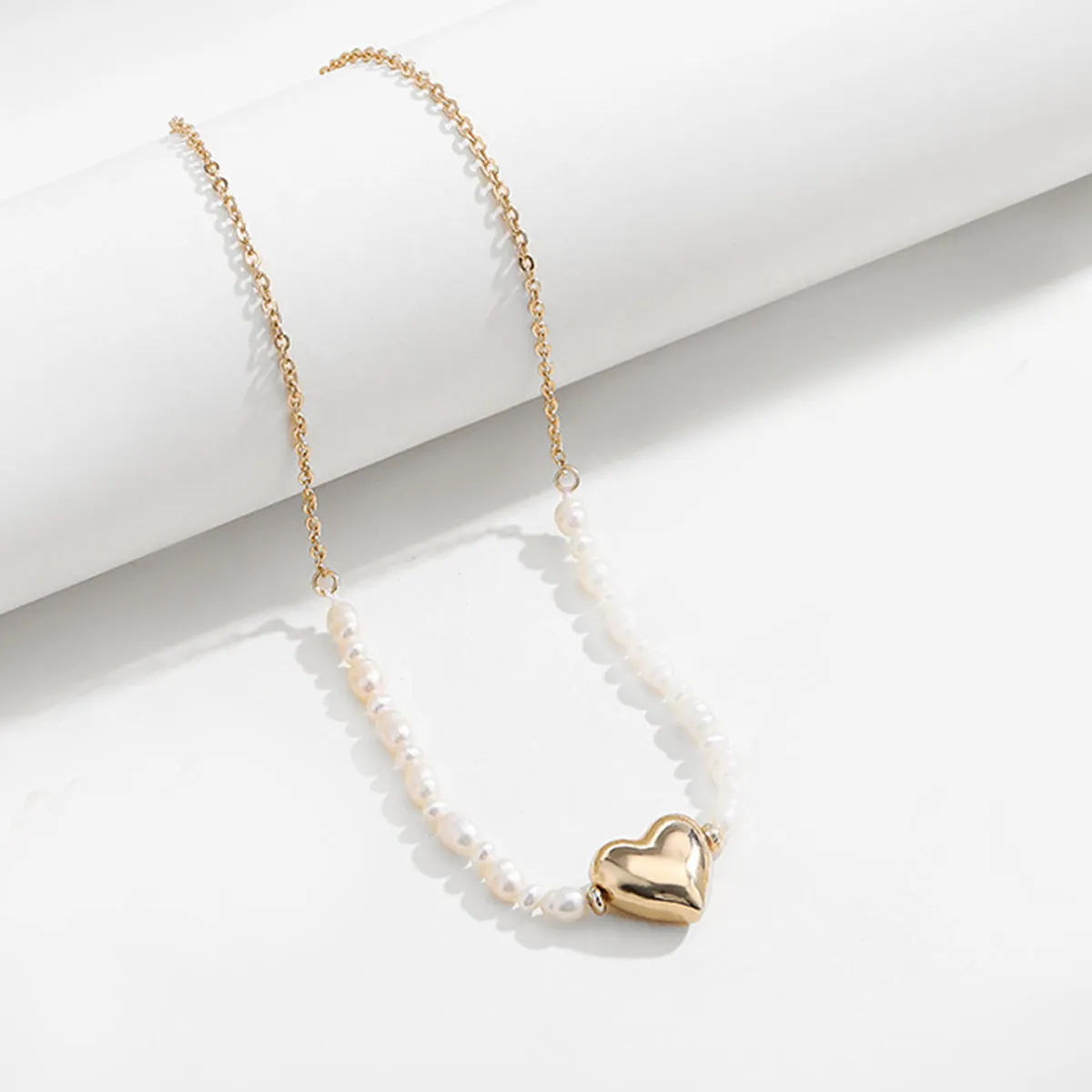 Gold-plated Pearl Chain Heart Pendant Necklace sold by Charming Charlie