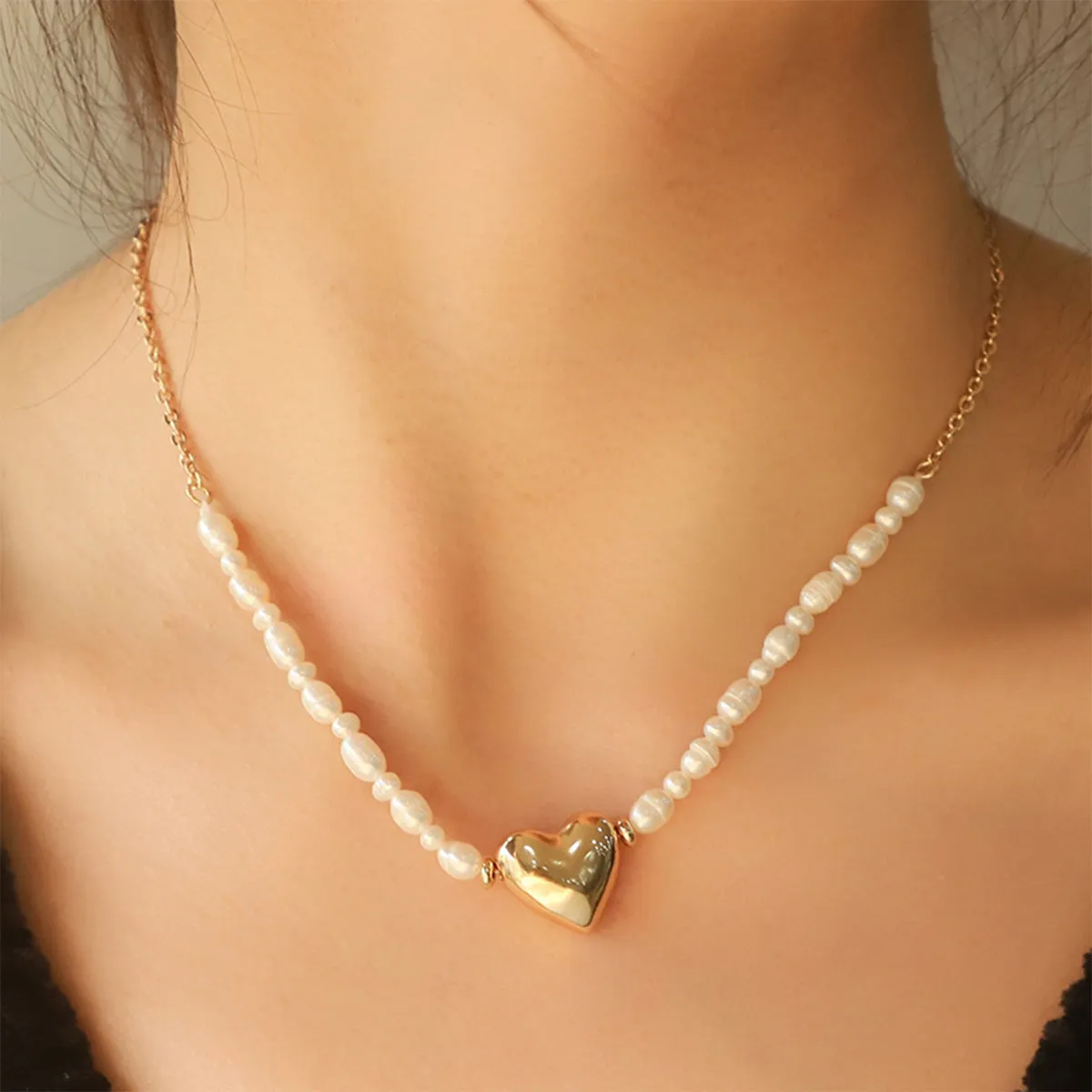 Gold-plated Pearl Chain Heart Pendant Necklace sold by Charming Charlie product image thumbnail 2