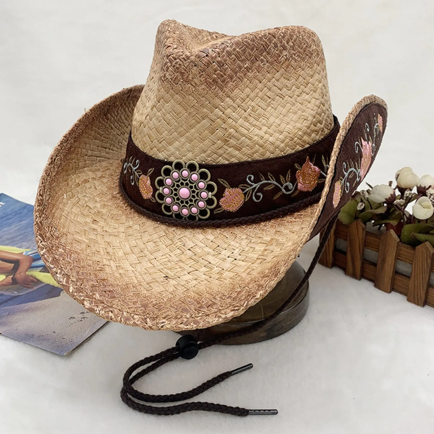 Embroidered Tied Raffia Hat sold by Charming Charlie product image thumbnail 3
