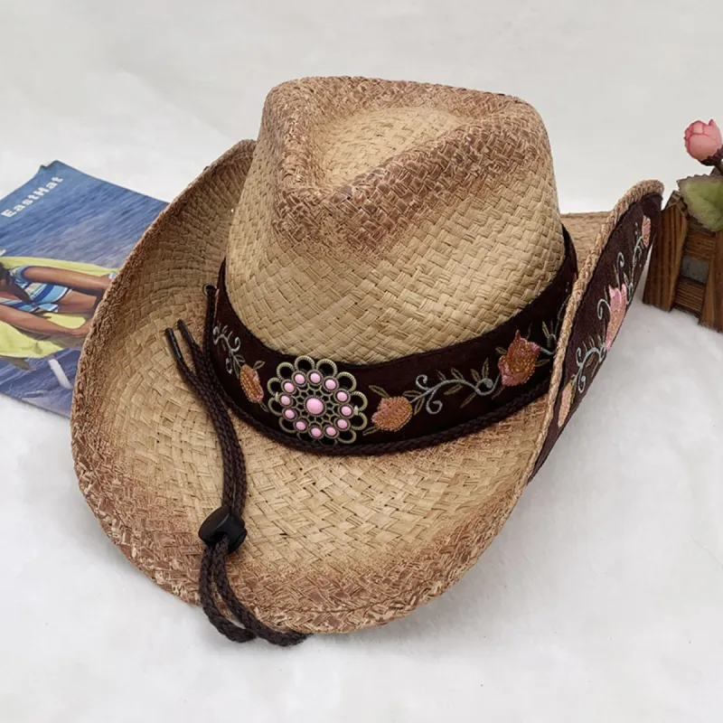 Embroidered Tied Raffia Hat sold by Charming Charlie