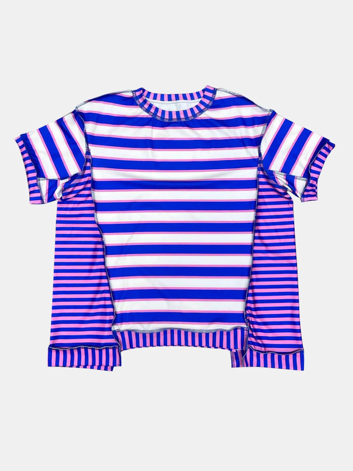 Full Size Contrast Stitching Striped Round Neck T-Shirt sold by Charming Charlie product image thumbnail 4