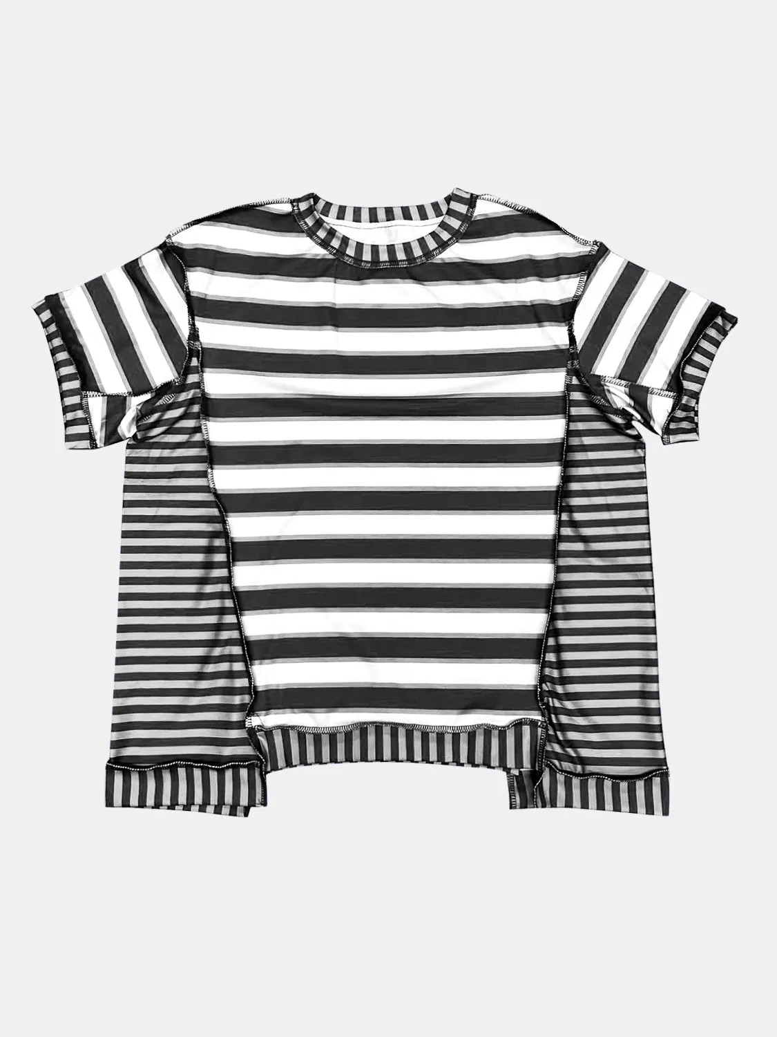 Full Size Contrast Stitching Striped Round Neck T-Shirt sold by Charming Charlie product image thumbnail 5